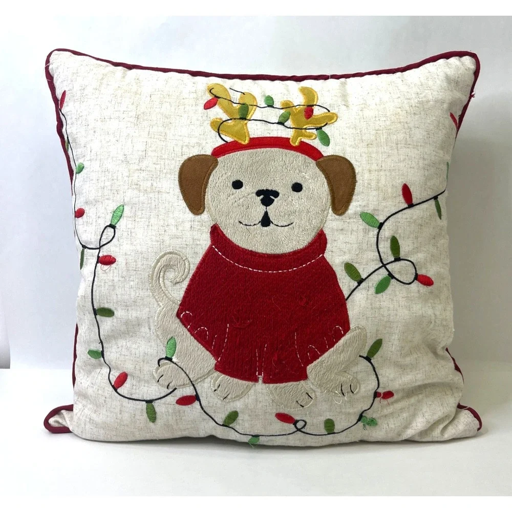 St. Nicholas Square Throw Pillow Christmas Puppy Dog‎ LED Light-Up Decor VIDEO